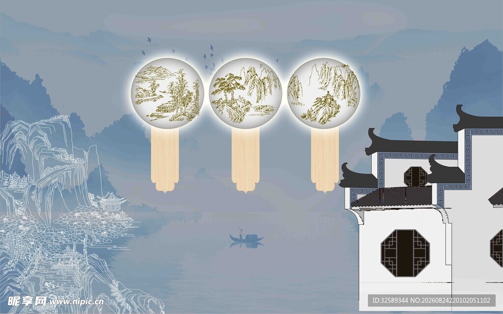 中式古风货币与建筑景观