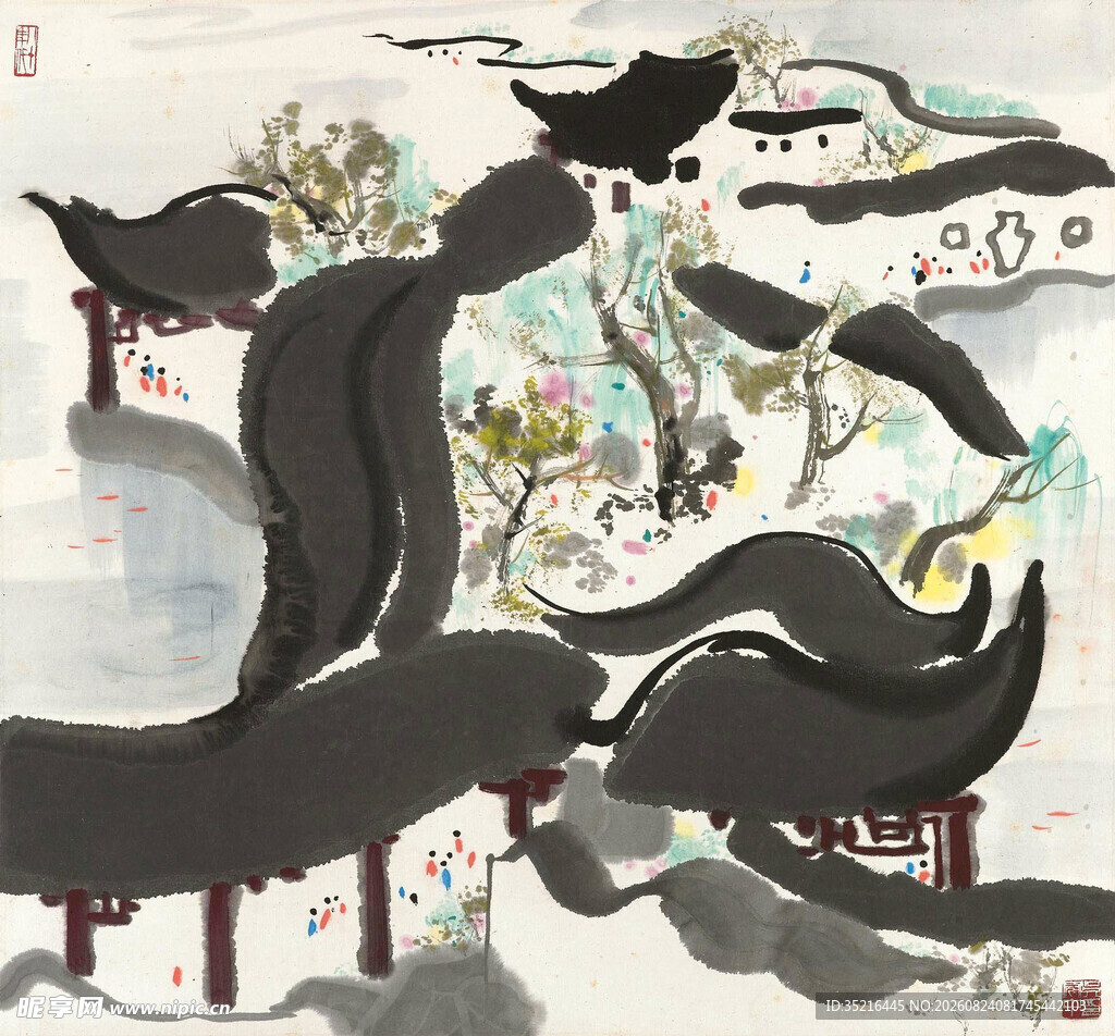 水墨古建筑风景图