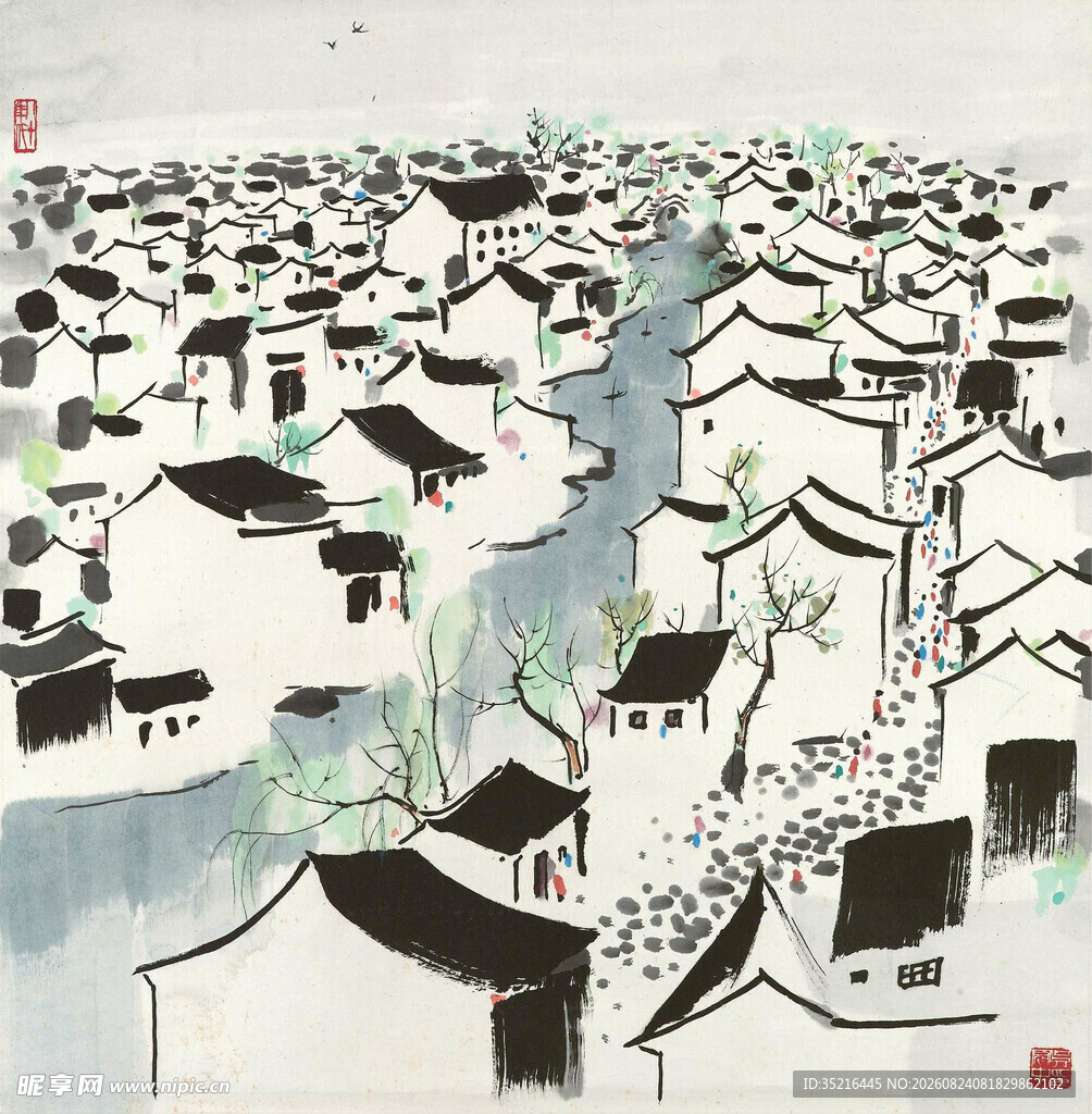 江南水乡水墨画景