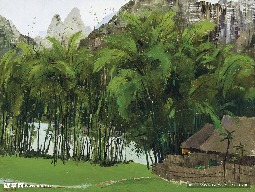 竹林旁的乡村小屋景观