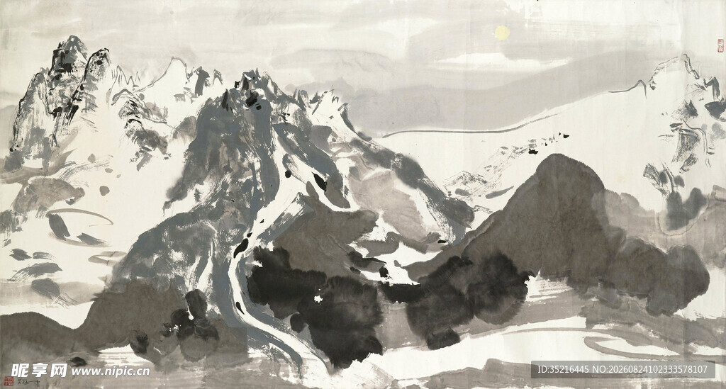 水墨群山雪景图
