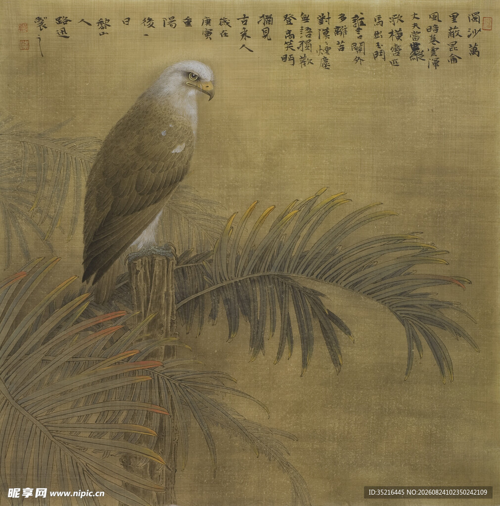 古画中栖息于枝叶的飞鸟