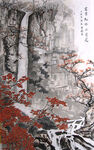 水墨山水间的红叶景致