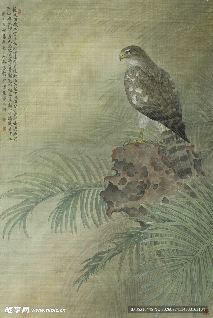 古画中栖于松枝的飞鸟
