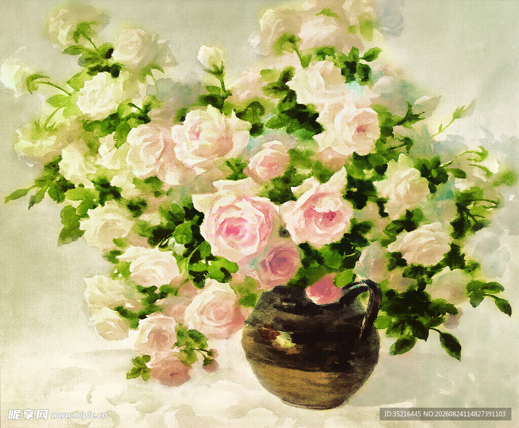 粉色白玫瑰花瓶插花