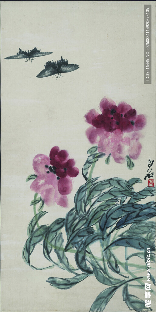 水墨花卉飞鸟写意画