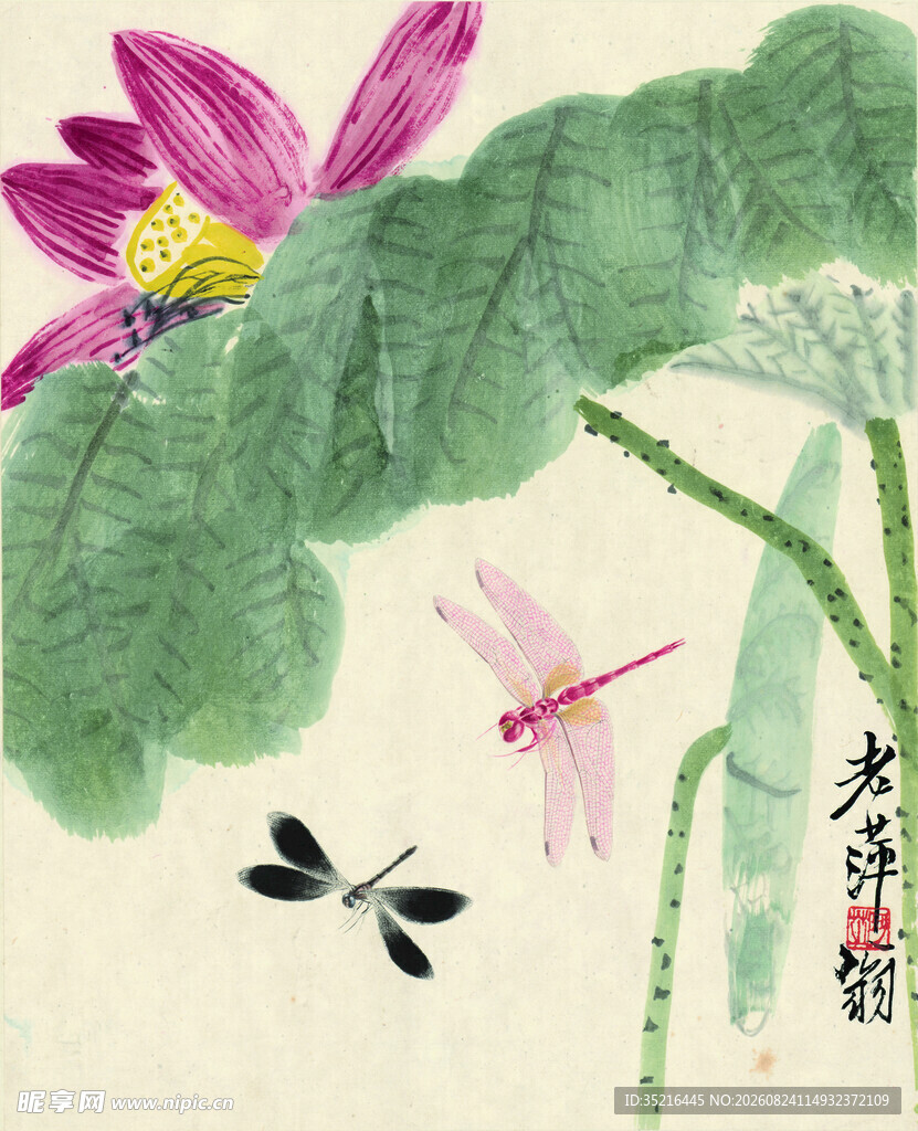 水墨荷花蜻蜓图
