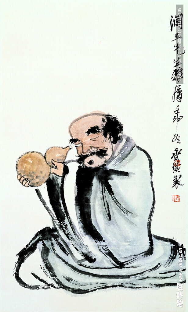 禅意老者静坐图