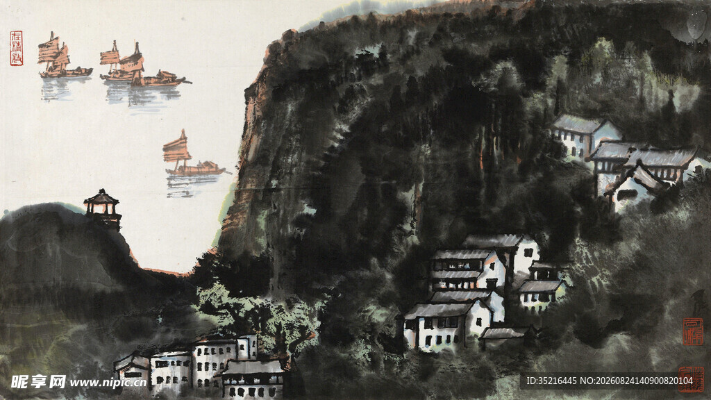 水墨山水间的古韵景致