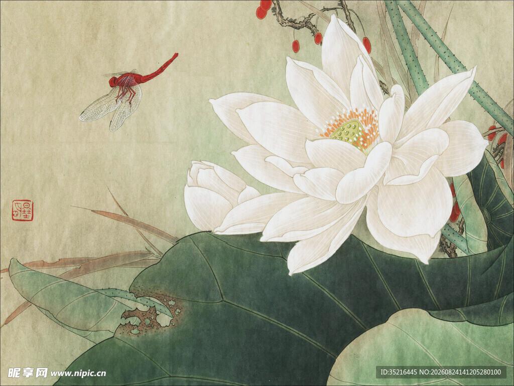 水墨荷花蜻蜓图