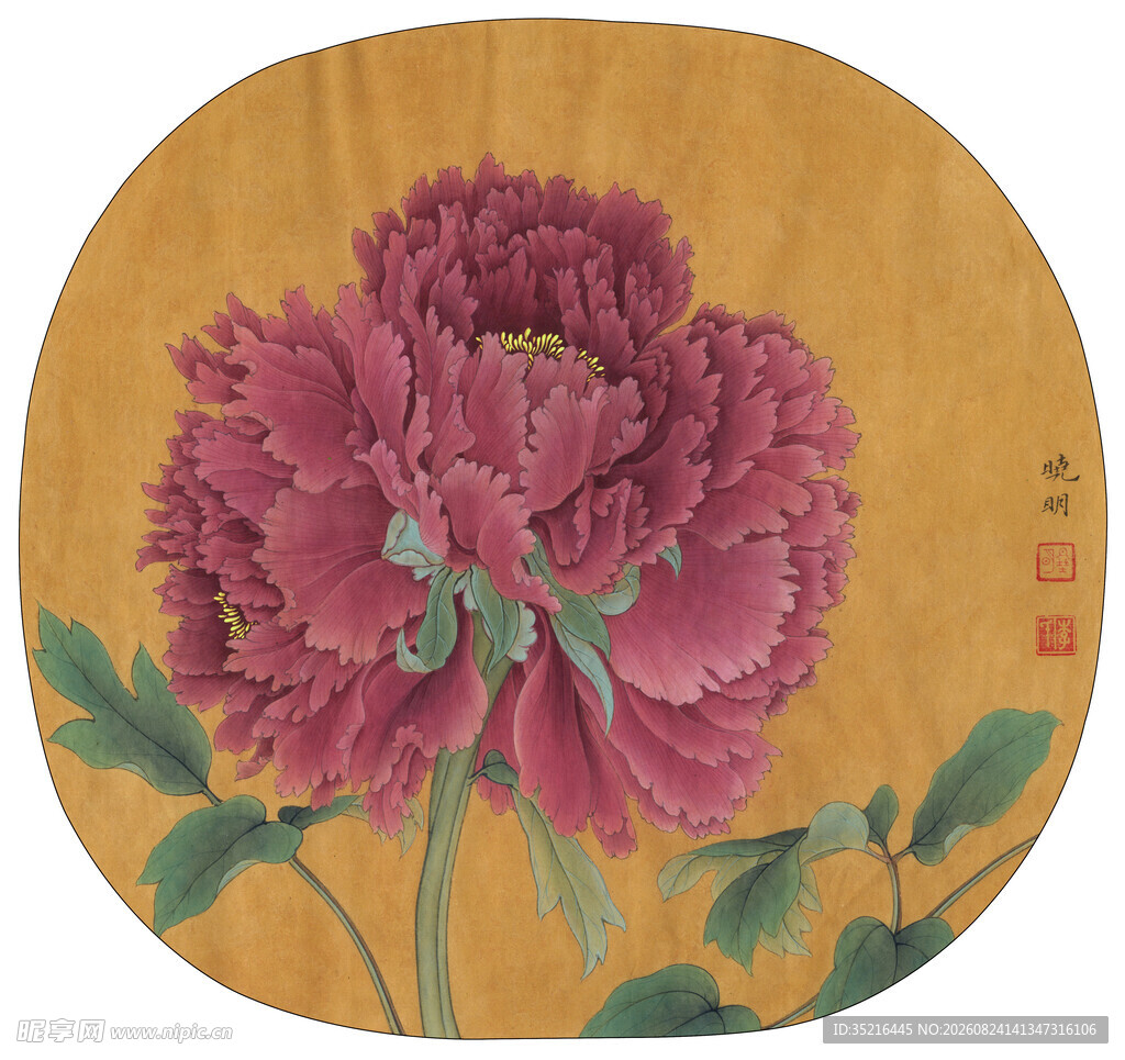 圆形牡丹国画图