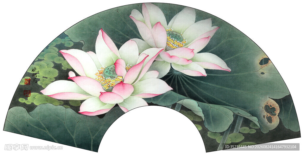 中式荷花扇形图案设计