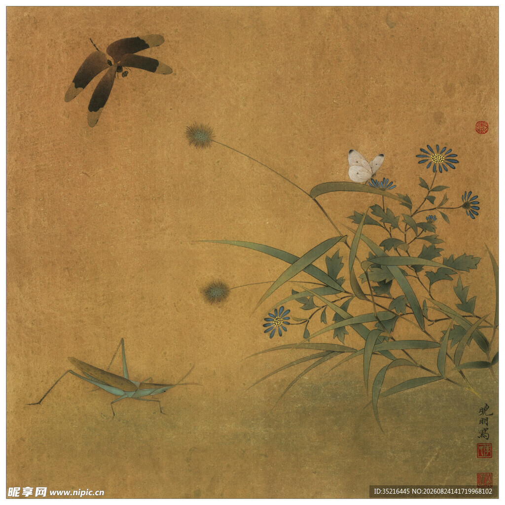 古画中的虫鸟花卉景致