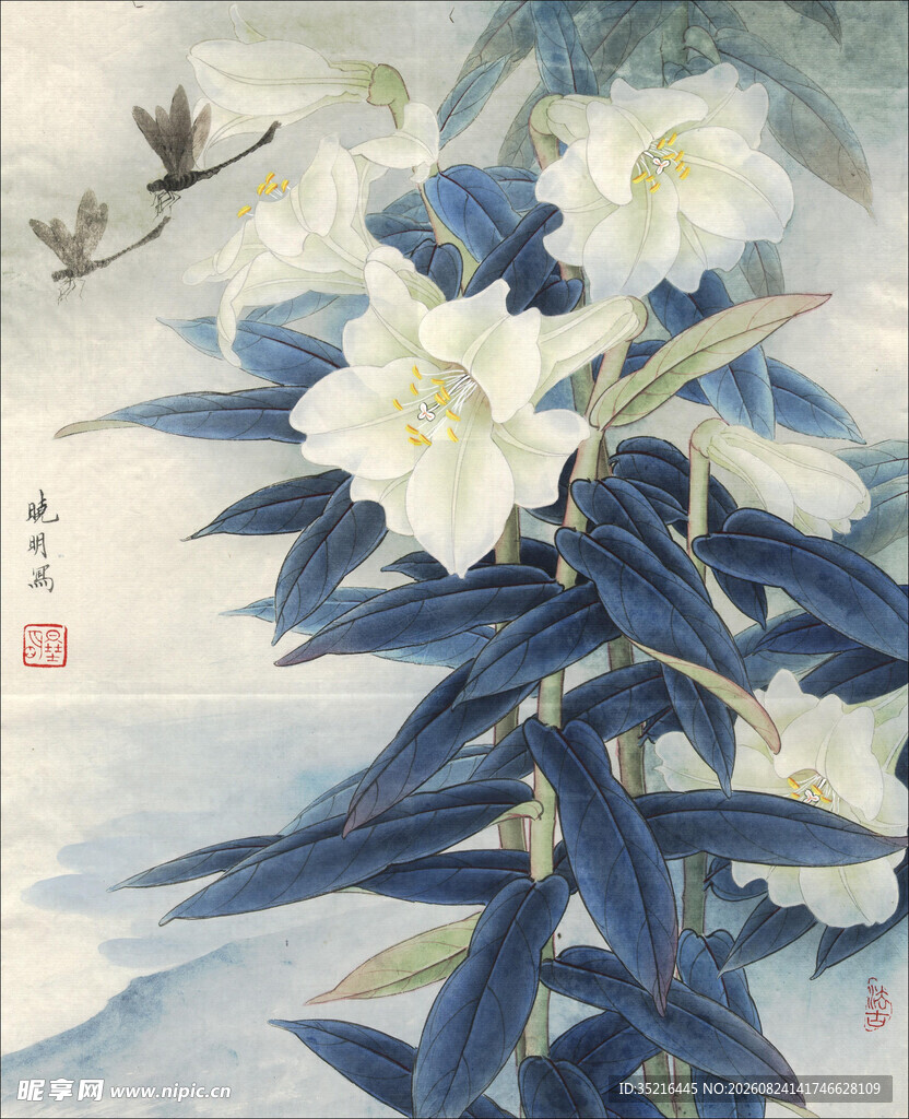 水墨白荷飞鸟图
