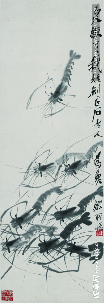 水墨虾趣图