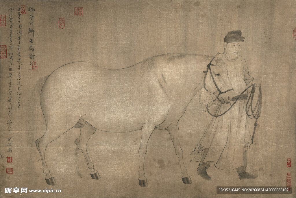 古代人物与马的绘画场景