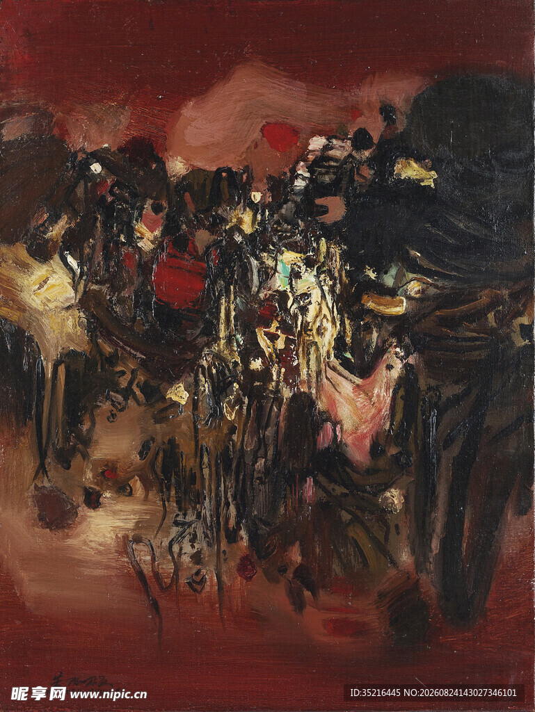 抽象红调人物场景画作