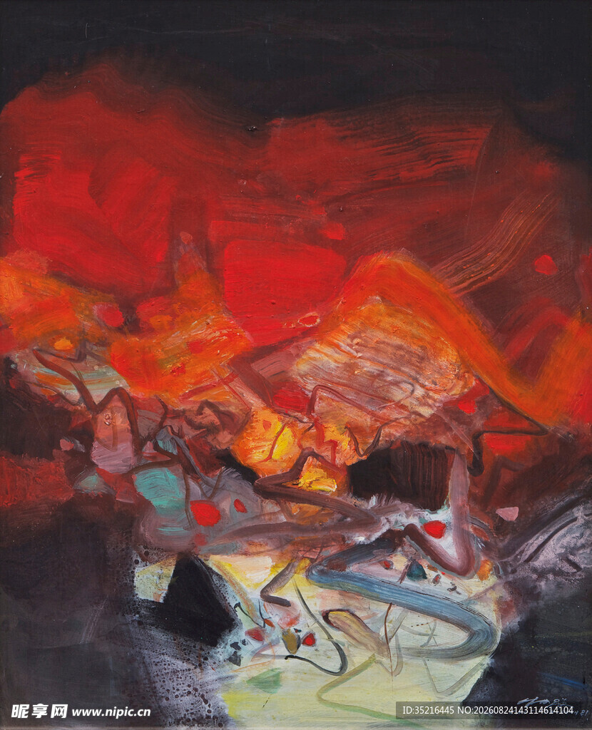 奇幻火山地貌景观画作