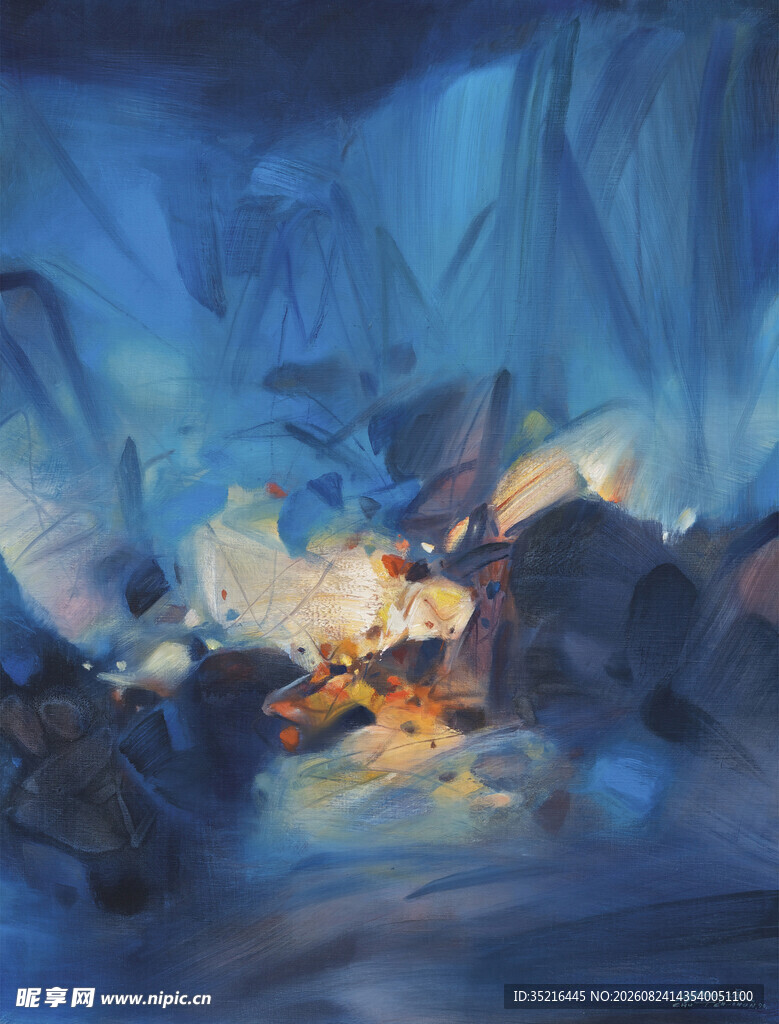 奇幻蓝调场景中的神秘火光