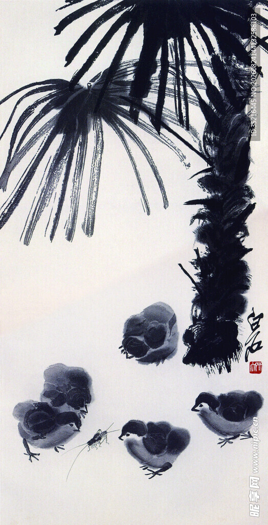 水墨棕榈下的可爱动物