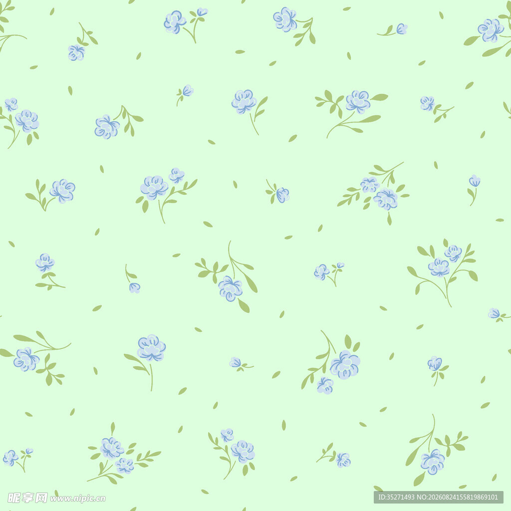 淡绿底蓝花清新花卉图案