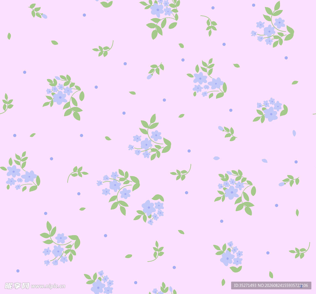 粉色底蓝花清新花卉图案