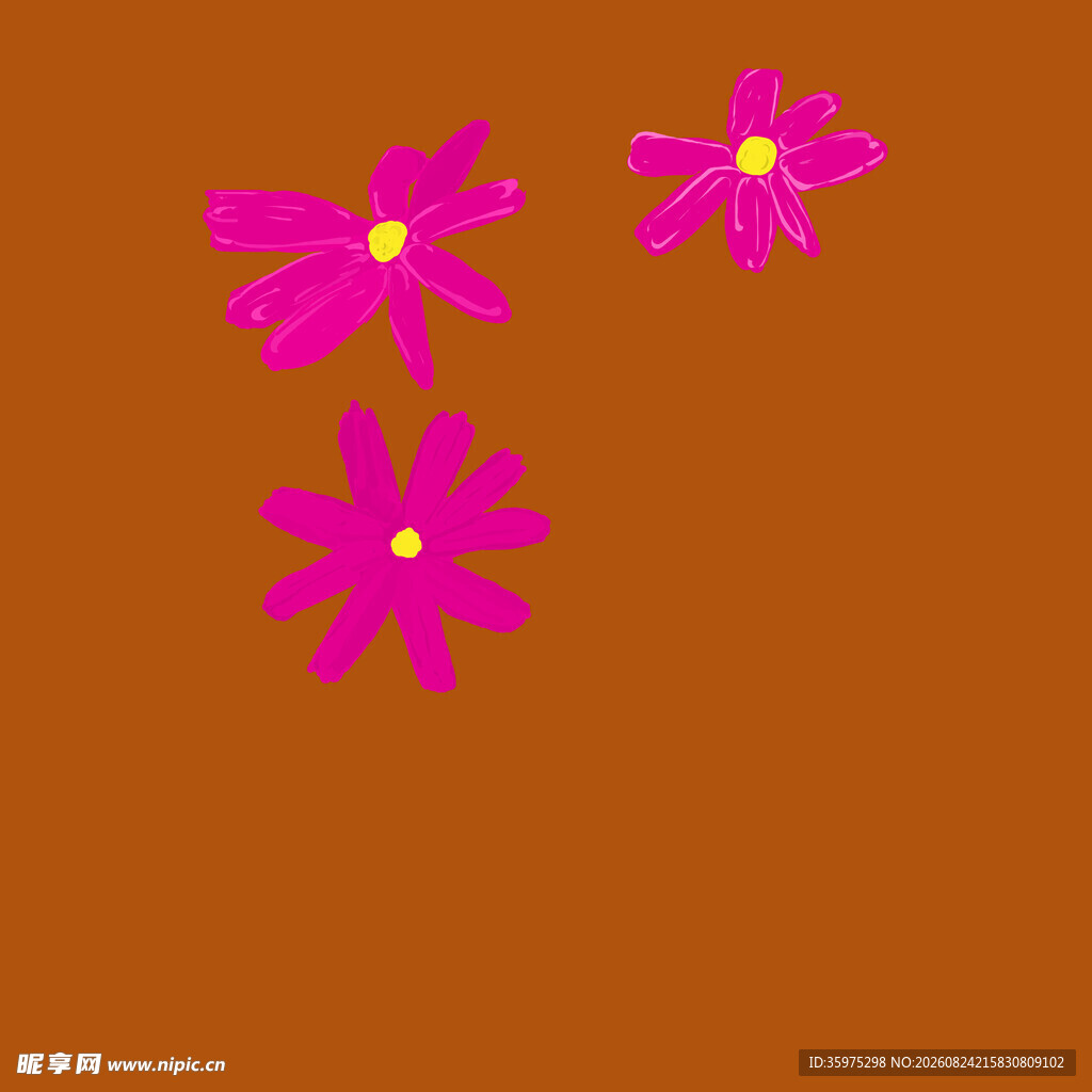 橙色背景上的粉色小花