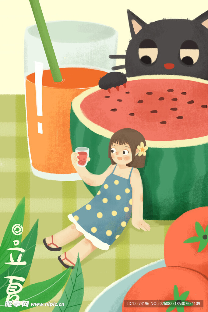 女孩与黑猫的夏日惬意时光