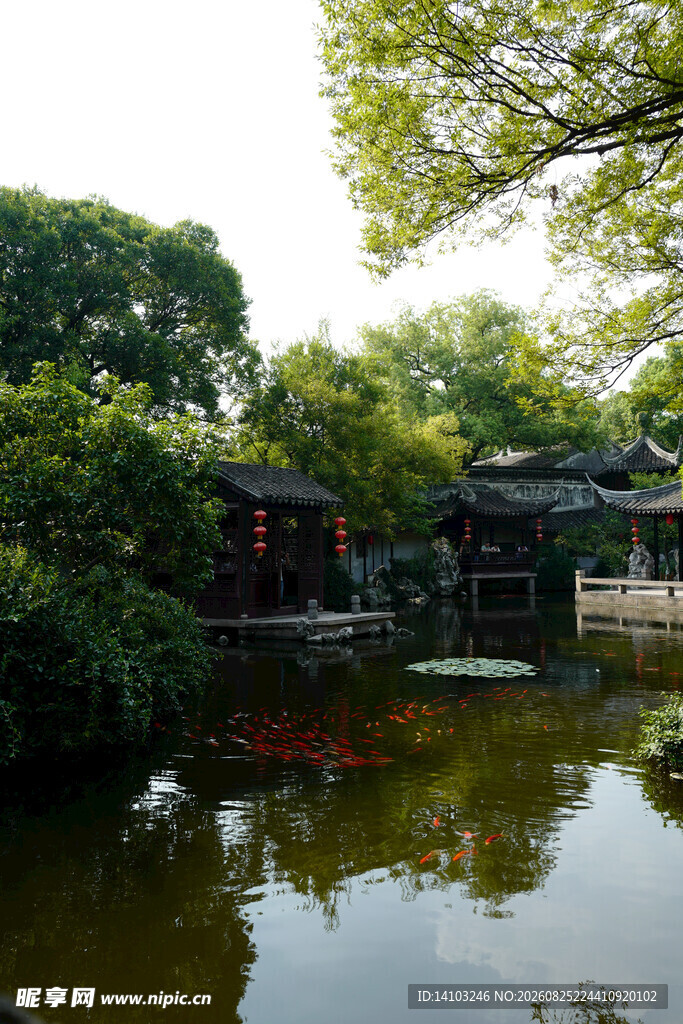 中式园林池塘景致