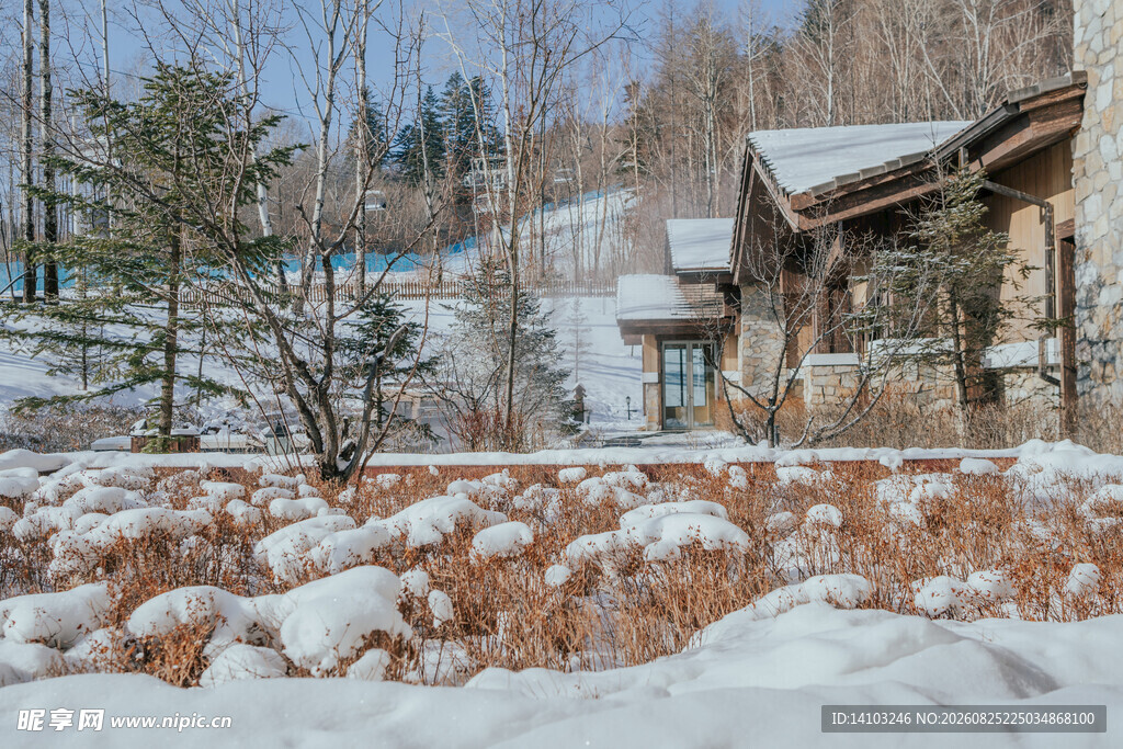 冬日雪景中的温馨小屋