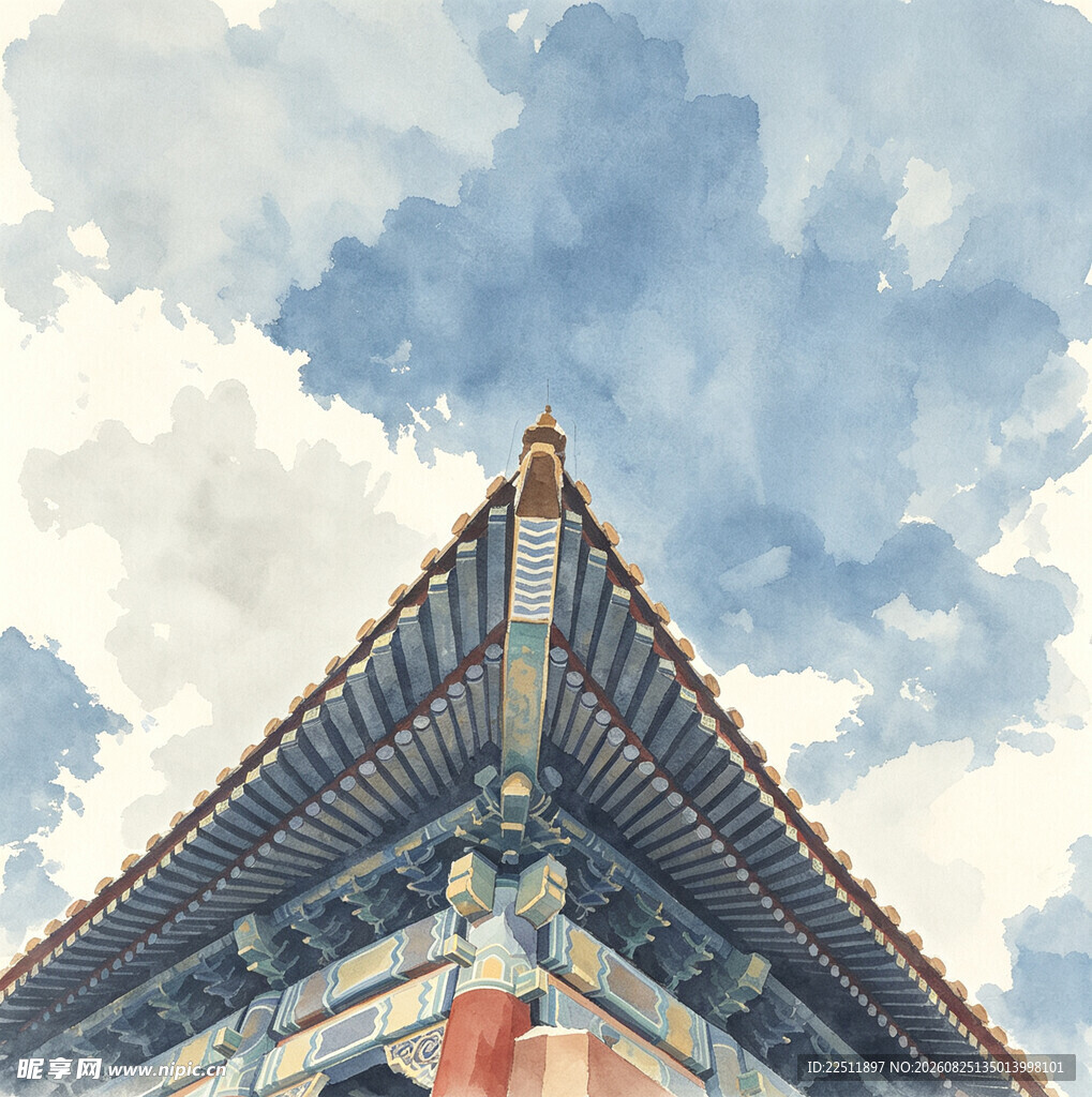 中式古建筑屋顶的天空景致
