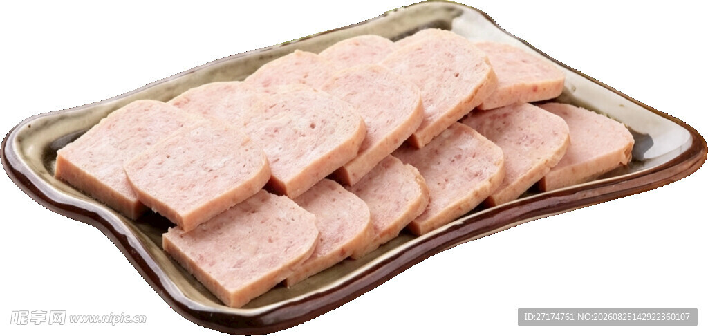 切片午餐肉置于盘中