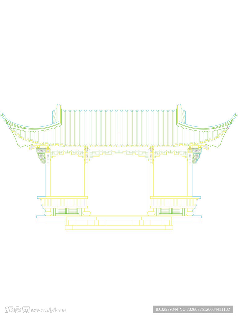 中式古典亭子线稿图