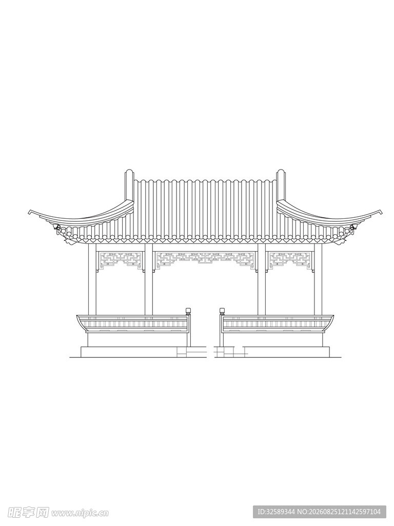 中式传统亭子建筑线稿图