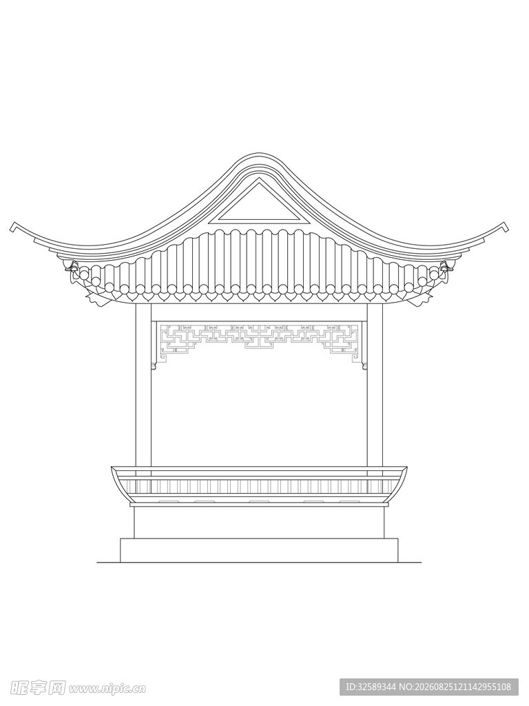 中式凉亭建筑线稿图