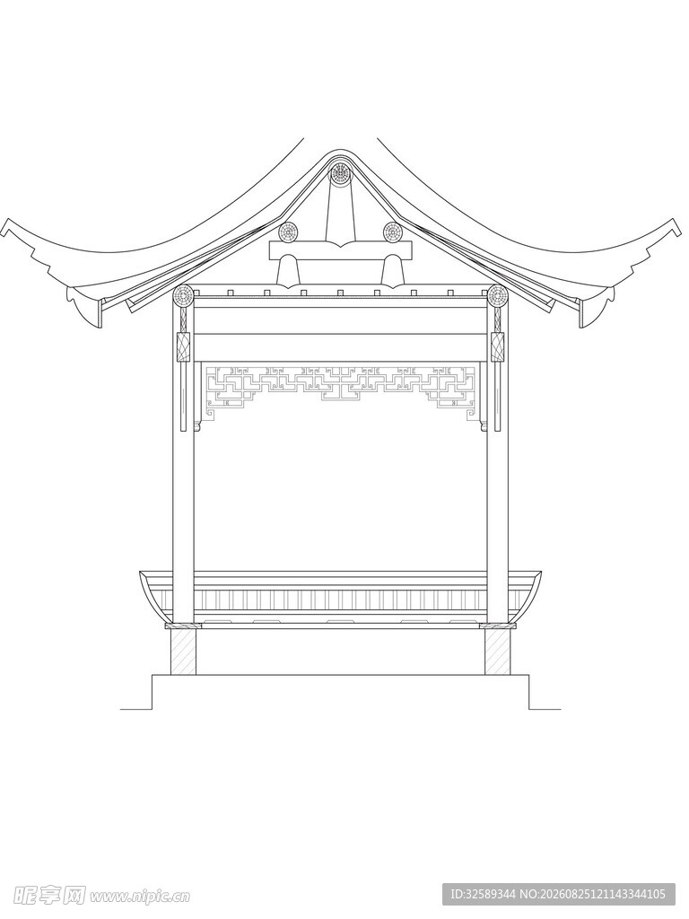 中式亭子建筑线稿设计图