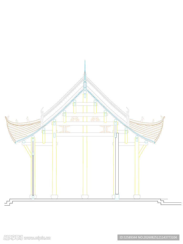 中式传统建筑轮廓线稿图