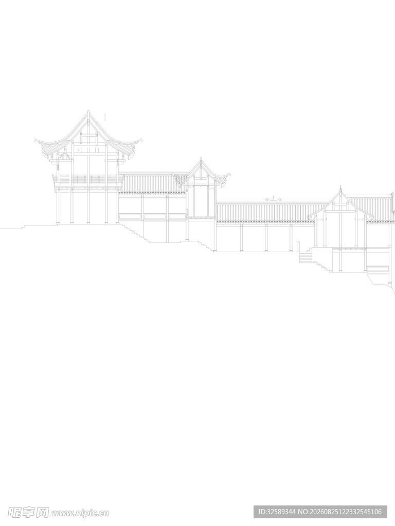 中式古建筑轮廓线条图