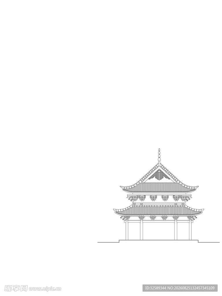 简约中式古建筑线条图
