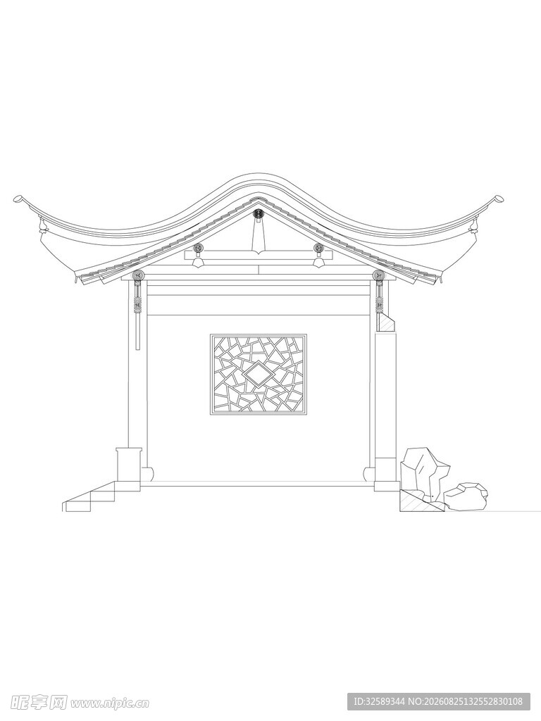 中式传统门楼线稿图