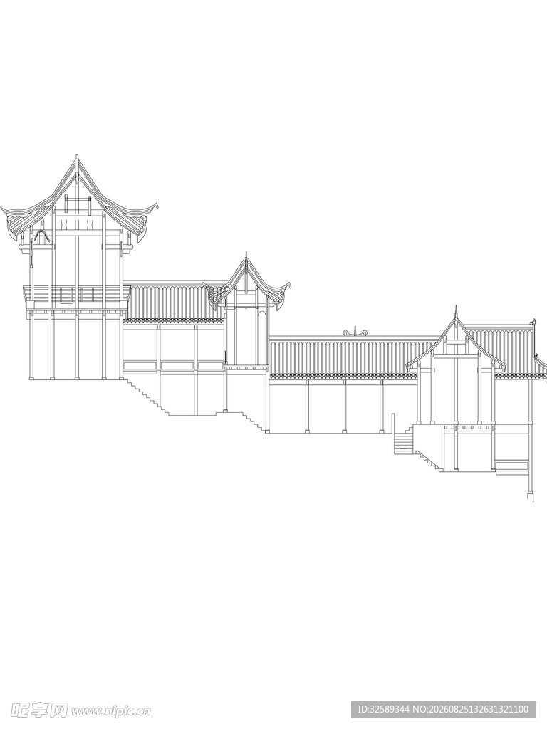 中式古建筑线稿图