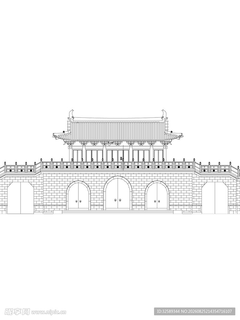 中式古建筑线条图