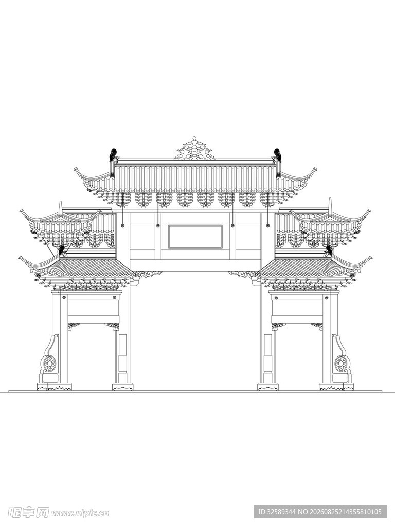 中式牌坊线稿设计图