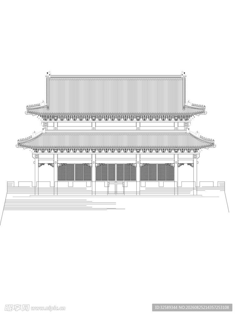 中式古建筑正面模型