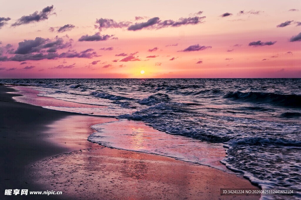 海边绝美落日海浪景观