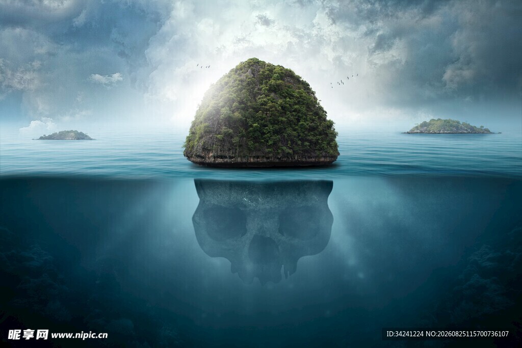 海中孤石梦幻水下景象