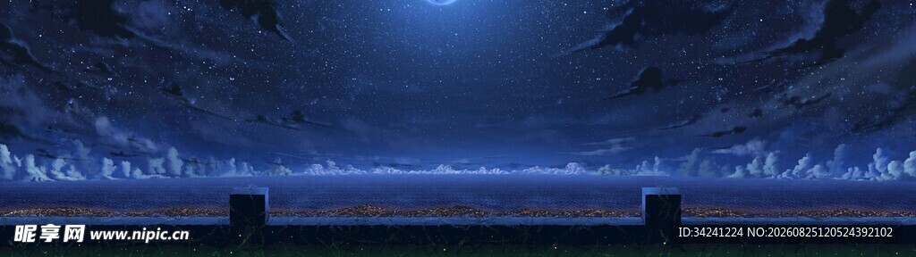 梦幻蓝色夜景舞台场景
