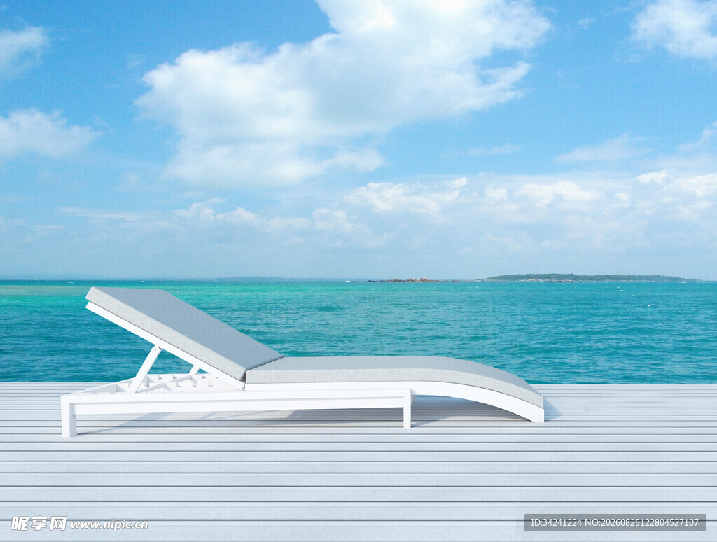 海边白色躺椅惬意海景