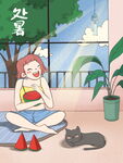 夏日女孩与猫的惬意时光