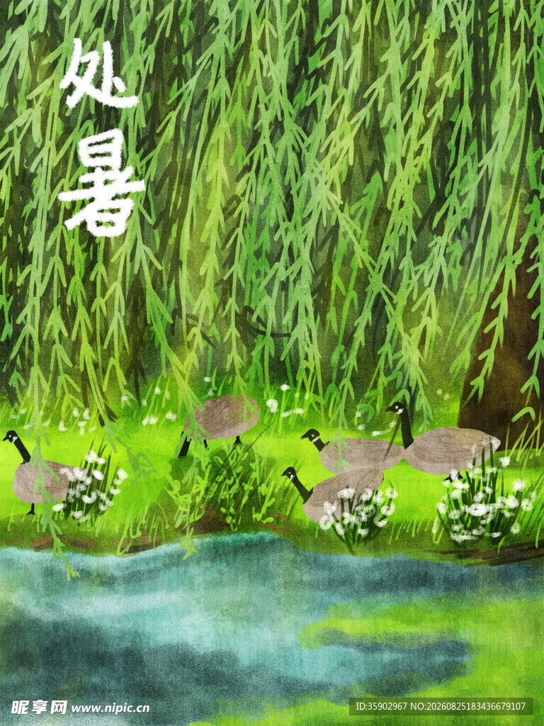 处暑时节垂柳碧水美景